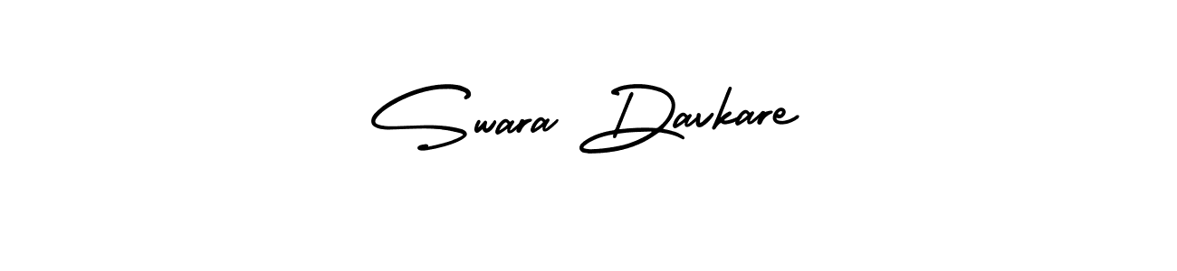 You should practise on your own different ways (AmerikaSignatureDemo-Regular) to write your name (Swara Davkare) in signature. don't let someone else do it for you. Swara Davkare signature style 3 images and pictures png