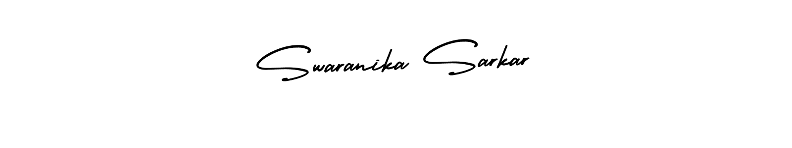 The best way (AmerikaSignatureDemo-Regular) to make a short signature is to pick only two or three words in your name. The name Swaranika Sarkar include a total of six letters. For converting this name. Swaranika Sarkar signature style 3 images and pictures png
