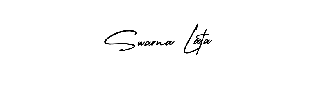 You should practise on your own different ways (AmerikaSignatureDemo-Regular) to write your name (Swarna Lata) in signature. don't let someone else do it for you. Swarna Lata signature style 3 images and pictures png