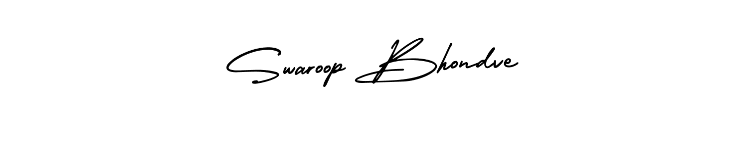 The best way (AmerikaSignatureDemo-Regular) to make a short signature is to pick only two or three words in your name. The name Swaroop Bhondve include a total of six letters. For converting this name. Swaroop Bhondve signature style 3 images and pictures png