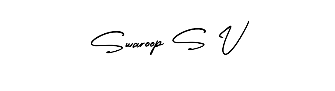 The best way (AmerikaSignatureDemo-Regular) to make a short signature is to pick only two or three words in your name. The name Swaroop S V include a total of six letters. For converting this name. Swaroop S V signature style 3 images and pictures png