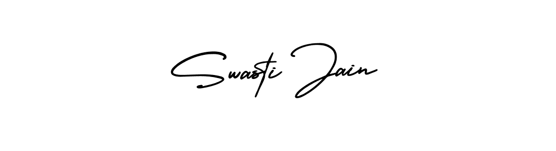 The best way (AmerikaSignatureDemo-Regular) to make a short signature is to pick only two or three words in your name. The name Swasti Jain include a total of six letters. For converting this name. Swasti Jain signature style 3 images and pictures png