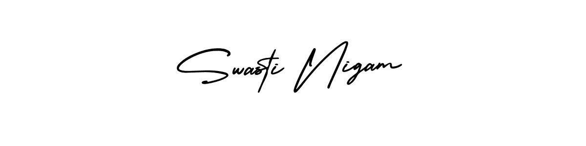 Swasti Nigam stylish signature style. Best Handwritten Sign (AmerikaSignatureDemo-Regular) for my name. Handwritten Signature Collection Ideas for my name Swasti Nigam. Swasti Nigam signature style 3 images and pictures png