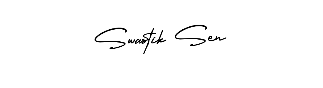 You should practise on your own different ways (AmerikaSignatureDemo-Regular) to write your name (Swastik Sen) in signature. don't let someone else do it for you. Swastik Sen signature style 3 images and pictures png