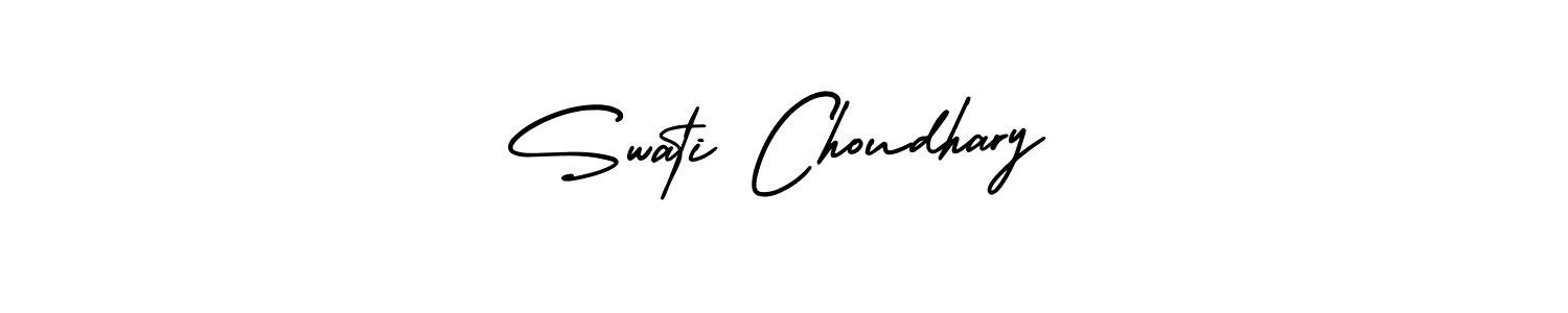 The best way (AmerikaSignatureDemo-Regular) to make a short signature is to pick only two or three words in your name. The name Swati Choudhary include a total of six letters. For converting this name. Swati Choudhary signature style 3 images and pictures png