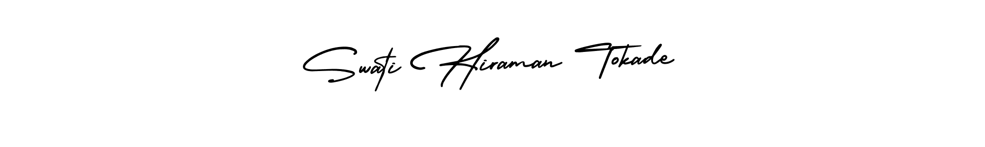 The best way (AmerikaSignatureDemo-Regular) to make a short signature is to pick only two or three words in your name. The name Swati Hiraman Tokade include a total of six letters. For converting this name. Swati Hiraman Tokade signature style 3 images and pictures png