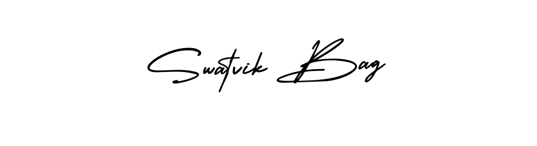 You should practise on your own different ways (AmerikaSignatureDemo-Regular) to write your name (Swatvik Bag) in signature. don't let someone else do it for you. Swatvik Bag signature style 3 images and pictures png