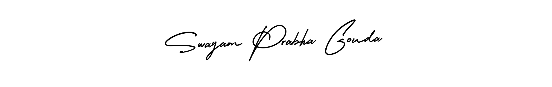 The best way (AmerikaSignatureDemo-Regular) to make a short signature is to pick only two or three words in your name. The name Swayam Prabha Gouda include a total of six letters. For converting this name. Swayam Prabha Gouda signature style 3 images and pictures png