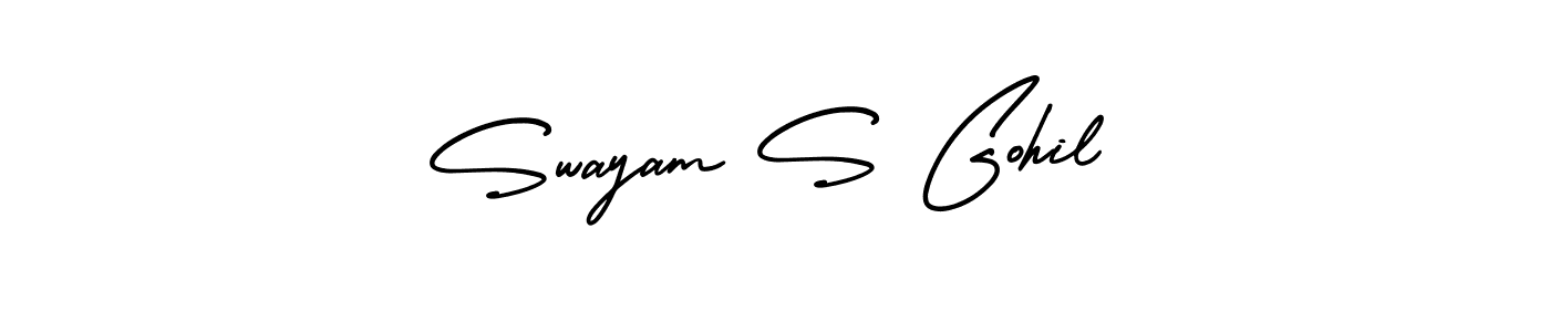 How to Draw Swayam S Gohil signature style? AmerikaSignatureDemo-Regular is a latest design signature styles for name Swayam S Gohil. Swayam S Gohil signature style 3 images and pictures png