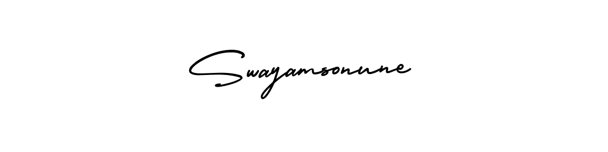 How to Draw Swayamsonune signature style? AmerikaSignatureDemo-Regular is a latest design signature styles for name Swayamsonune. Swayamsonune signature style 3 images and pictures png