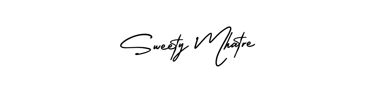 You should practise on your own different ways (AmerikaSignatureDemo-Regular) to write your name (Sweety Mhatre) in signature. don't let someone else do it for you. Sweety Mhatre signature style 3 images and pictures png