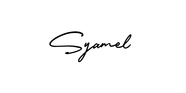 You should practise on your own different ways (AmerikaSignatureDemo-Regular) to write your name (Syamel) in signature. don't let someone else do it for you. Syamel signature style 3 images and pictures png