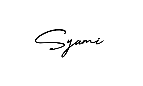 You should practise on your own different ways (AmerikaSignatureDemo-Regular) to write your name (Syami) in signature. don't let someone else do it for you. Syami signature style 3 images and pictures png