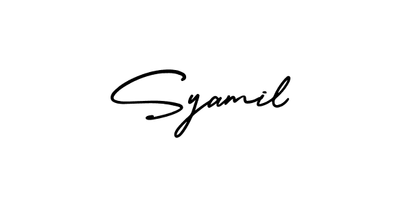 You should practise on your own different ways (AmerikaSignatureDemo-Regular) to write your name (Syamil) in signature. don't let someone else do it for you. Syamil signature style 3 images and pictures png