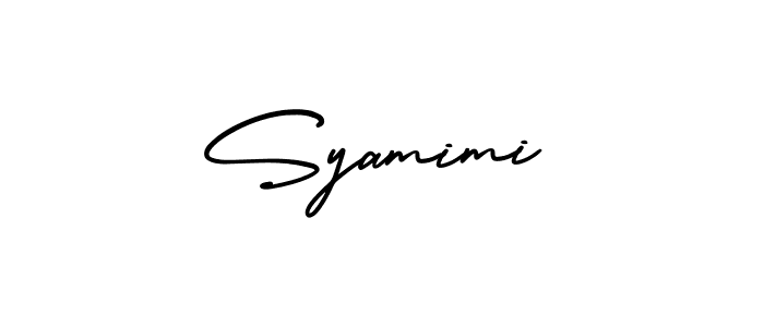 The best way (AmerikaSignatureDemo-Regular) to make a short signature is to pick only two or three words in your name. The name Syamimi include a total of six letters. For converting this name. Syamimi signature style 3 images and pictures png