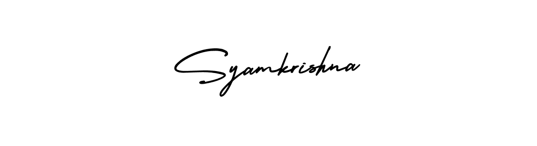 You should practise on your own different ways (AmerikaSignatureDemo-Regular) to write your name (Syamkrishna) in signature. don't let someone else do it for you. Syamkrishna signature style 3 images and pictures png