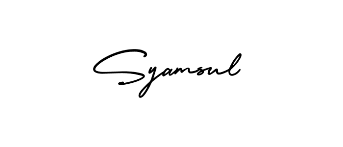 You should practise on your own different ways (AmerikaSignatureDemo-Regular) to write your name (Syamsul) in signature. don't let someone else do it for you. Syamsul signature style 3 images and pictures png