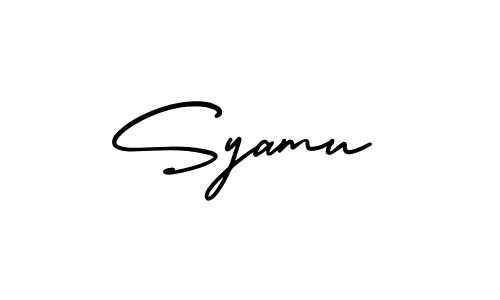 You should practise on your own different ways (AmerikaSignatureDemo-Regular) to write your name (Syamu) in signature. don't let someone else do it for you. Syamu signature style 3 images and pictures png