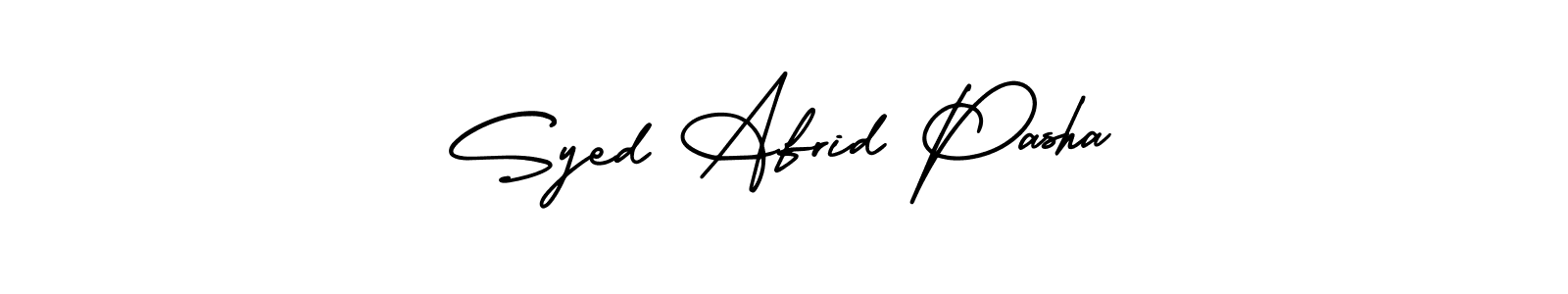 The best way (AmerikaSignatureDemo-Regular) to make a short signature is to pick only two or three words in your name. The name Syed Afrid Pasha include a total of six letters. For converting this name. Syed Afrid Pasha signature style 3 images and pictures png