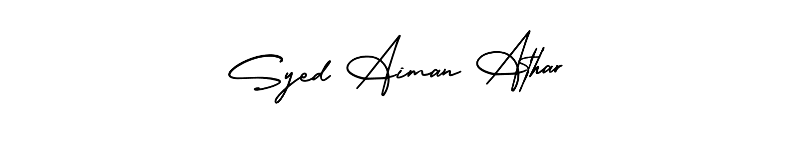 This is the best signature style for the Syed Aiman Athar name. Also you like these signature font (AmerikaSignatureDemo-Regular). Mix name signature. Syed Aiman Athar signature style 3 images and pictures png