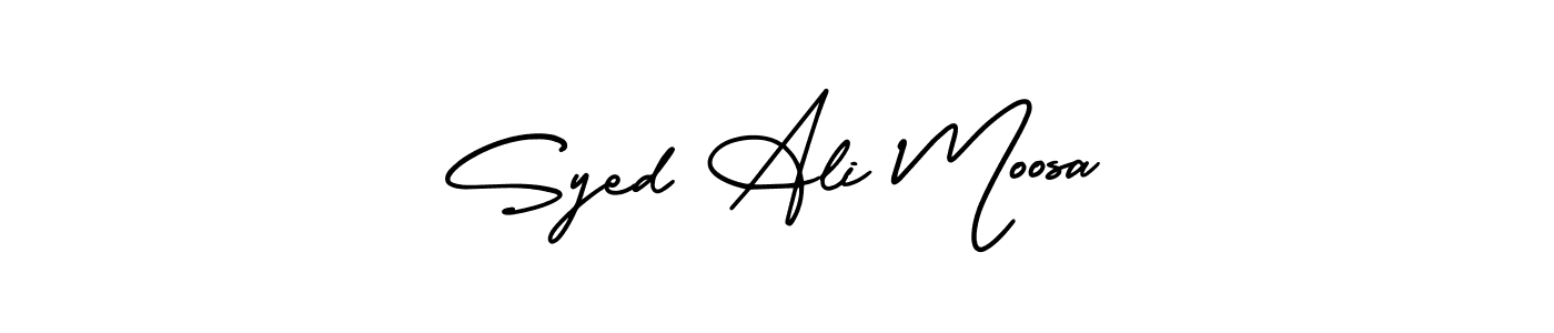 This is the best signature style for the Syed Ali Moosa name. Also you like these signature font (AmerikaSignatureDemo-Regular). Mix name signature. Syed Ali Moosa signature style 3 images and pictures png