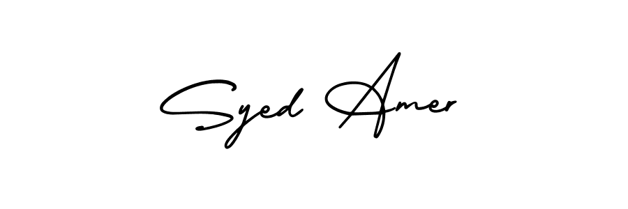 The best way (AmerikaSignatureDemo-Regular) to make a short signature is to pick only two or three words in your name. The name Syed Amer include a total of six letters. For converting this name. Syed Amer signature style 3 images and pictures png