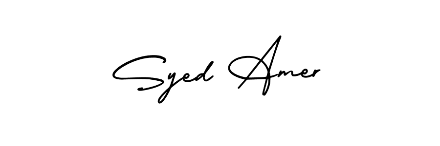 The best way (AmerikaSignatureDemo-Regular) to make a short signature is to pick only two or three words in your name. The name Syed Amer include a total of six letters. For converting this name. Syed Amer signature style 3 images and pictures png