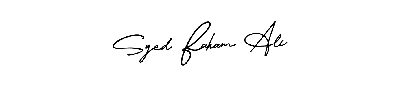 How to Draw Syed Faham Ali signature style? AmerikaSignatureDemo-Regular is a latest design signature styles for name Syed Faham Ali. Syed Faham Ali signature style 3 images and pictures png