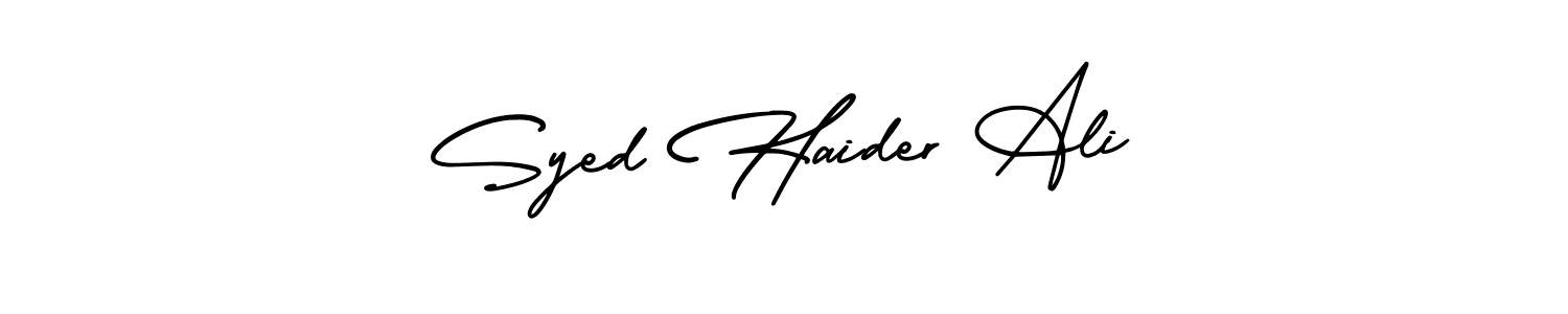 You should practise on your own different ways (AmerikaSignatureDemo-Regular) to write your name (Syed Haider Ali) in signature. don't let someone else do it for you. Syed Haider Ali signature style 3 images and pictures png