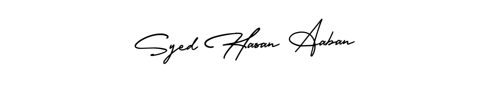 You should practise on your own different ways (AmerikaSignatureDemo-Regular) to write your name (Syed Hasan Aaban) in signature. don't let someone else do it for you. Syed Hasan Aaban signature style 3 images and pictures png