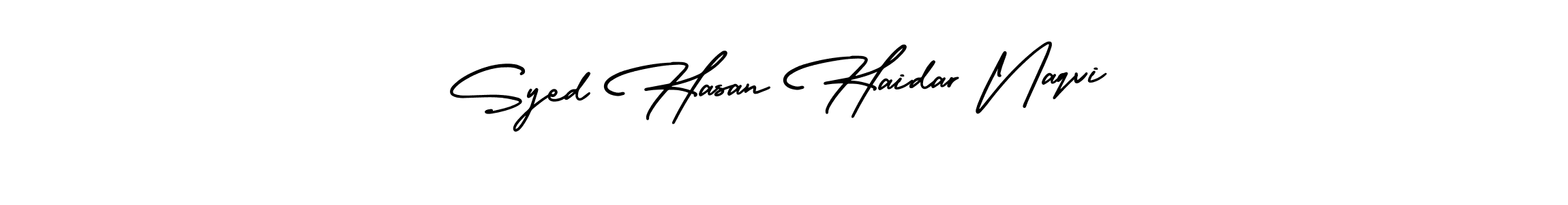 The best way (AmerikaSignatureDemo-Regular) to make a short signature is to pick only two or three words in your name. The name Syed Hasan Haidar Naqvi include a total of six letters. For converting this name. Syed Hasan Haidar Naqvi signature style 3 images and pictures png