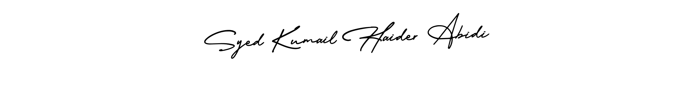 The best way (AmerikaSignatureDemo-Regular) to make a short signature is to pick only two or three words in your name. The name Syed Kumail Haider Abidi include a total of six letters. For converting this name. Syed Kumail Haider Abidi signature style 3 images and pictures png