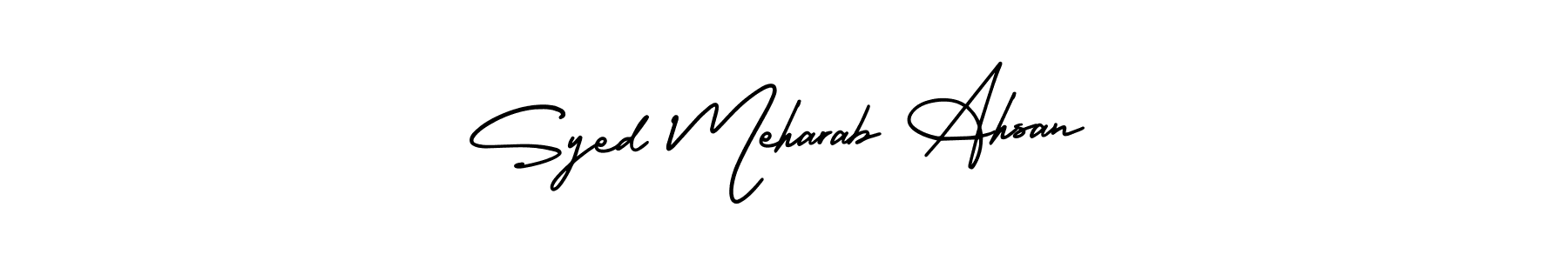 The best way (AmerikaSignatureDemo-Regular) to make a short signature is to pick only two or three words in your name. The name Syed Meharab Ahsan include a total of six letters. For converting this name. Syed Meharab Ahsan signature style 3 images and pictures png