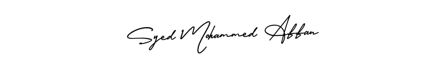 The best way (AmerikaSignatureDemo-Regular) to make a short signature is to pick only two or three words in your name. The name Syed Mohammed Affan include a total of six letters. For converting this name. Syed Mohammed Affan signature style 3 images and pictures png