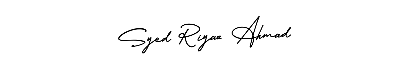 The best way (AmerikaSignatureDemo-Regular) to make a short signature is to pick only two or three words in your name. The name Syed Riyaz Ahmad include a total of six letters. For converting this name. Syed Riyaz Ahmad signature style 3 images and pictures png