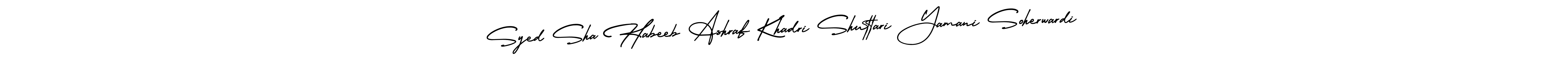 Similarly AmerikaSignatureDemo-Regular is the best handwritten signature design. Signature creator online .You can use it as an online autograph creator for name Syed Sha Habeeb Ashraf Khadri Shuttari Yamani Soherwardi. Syed Sha Habeeb Ashraf Khadri Shuttari Yamani Soherwardi signature style 3 images and pictures png