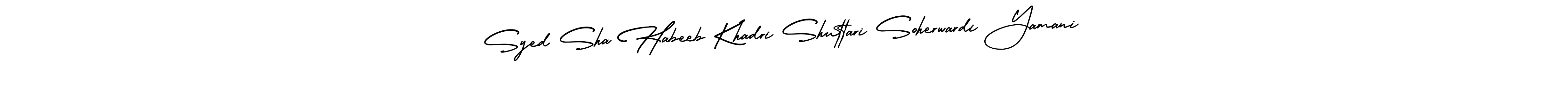 How to Draw Syed Sha Habeeb Khadri Shuttari Soherwardi Yamani signature style? AmerikaSignatureDemo-Regular is a latest design signature styles for name Syed Sha Habeeb Khadri Shuttari Soherwardi Yamani. Syed Sha Habeeb Khadri Shuttari Soherwardi Yamani signature style 3 images and pictures png