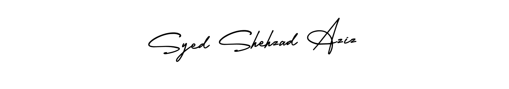 You should practise on your own different ways (AmerikaSignatureDemo-Regular) to write your name (Syed Shehzad Aziz) in signature. don't let someone else do it for you. Syed Shehzad Aziz signature style 3 images and pictures png