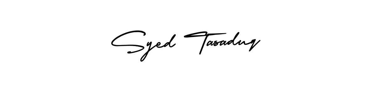 Similarly AmerikaSignatureDemo-Regular is the best handwritten signature design. Signature creator online .You can use it as an online autograph creator for name Syed Tasaduq. Syed Tasaduq signature style 3 images and pictures png