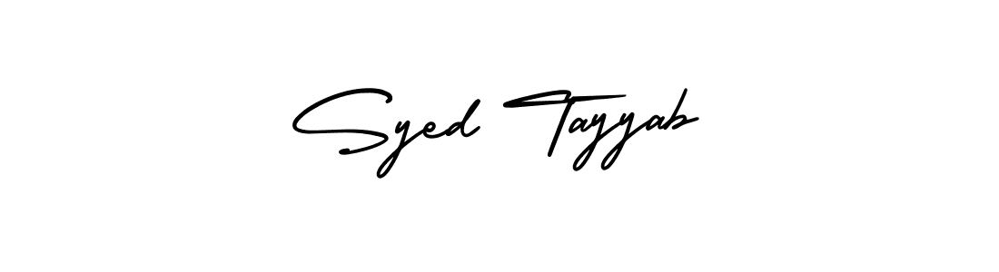You should practise on your own different ways (AmerikaSignatureDemo-Regular) to write your name (Syed Tayyab) in signature. don't let someone else do it for you. Syed Tayyab signature style 3 images and pictures png