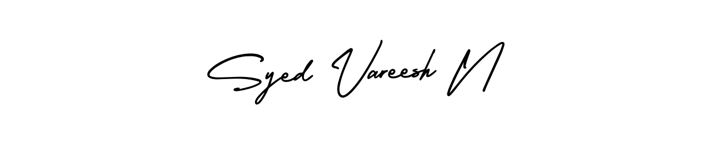 This is the best signature style for the Syed Vareesh N name. Also you like these signature font (AmerikaSignatureDemo-Regular). Mix name signature. Syed Vareesh N signature style 3 images and pictures png