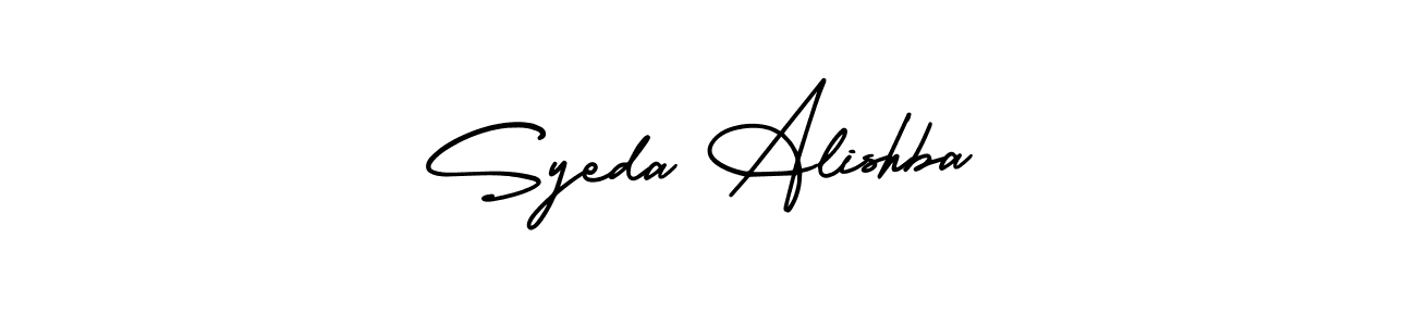 You should practise on your own different ways (AmerikaSignatureDemo-Regular) to write your name (Syeda Alishba) in signature. don't let someone else do it for you. Syeda Alishba signature style 3 images and pictures png