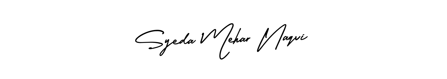 You should practise on your own different ways (AmerikaSignatureDemo-Regular) to write your name (Syeda Mehar Naqvi) in signature. don't let someone else do it for you. Syeda Mehar Naqvi signature style 3 images and pictures png