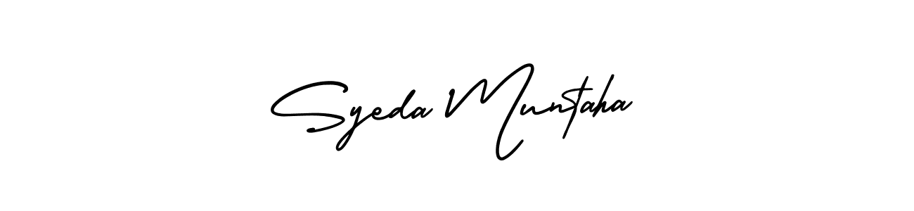 Make a beautiful signature design for name Syeda Muntaha. With this signature (AmerikaSignatureDemo-Regular) style, you can create a handwritten signature for free. Syeda Muntaha signature style 3 images and pictures png