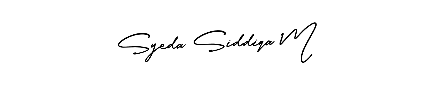 The best way (AmerikaSignatureDemo-Regular) to make a short signature is to pick only two or three words in your name. The name Syeda Siddiqa M include a total of six letters. For converting this name. Syeda Siddiqa M signature style 3 images and pictures png