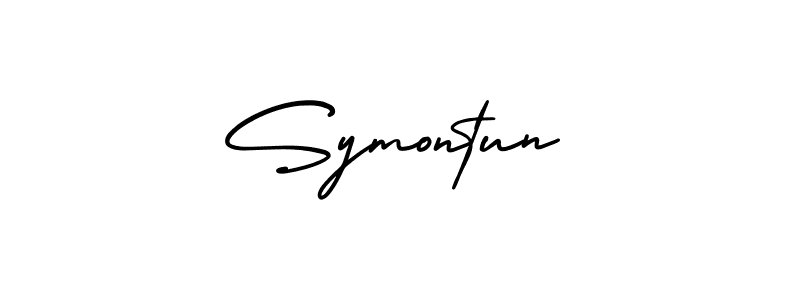 You should practise on your own different ways (AmerikaSignatureDemo-Regular) to write your name (Symontun) in signature. don't let someone else do it for you. Symontun signature style 3 images and pictures png