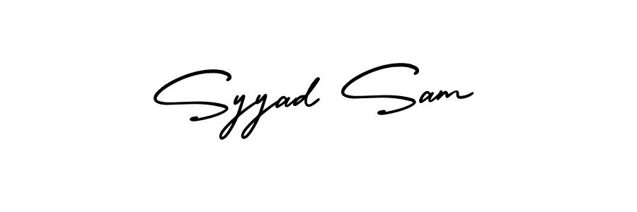 The best way (AmerikaSignatureDemo-Regular) to make a short signature is to pick only two or three words in your name. The name Syyad Sam include a total of six letters. For converting this name. Syyad Sam signature style 3 images and pictures png