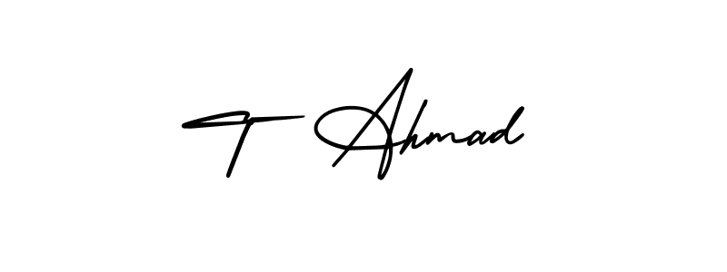 Use a signature maker to create a handwritten signature online. With this signature software, you can design (AmerikaSignatureDemo-Regular) your own signature for name T  Ahmad. T  Ahmad signature style 3 images and pictures png