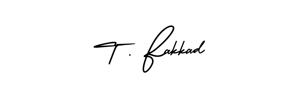 Use a signature maker to create a handwritten signature online. With this signature software, you can design (AmerikaSignatureDemo-Regular) your own signature for name T . Fakkad. T . Fakkad signature style 3 images and pictures png
