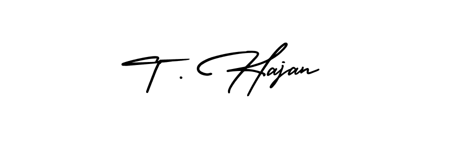 if you are searching for the best signature style for your name T . Hajan. so please give up your signature search. here we have designed multiple signature styles  using AmerikaSignatureDemo-Regular. T . Hajan signature style 3 images and pictures png